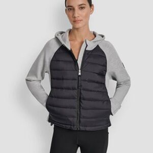 NWT. DKNY Women's High Low Hem Scuba Mixed Quilted Puffer Jacket Size S